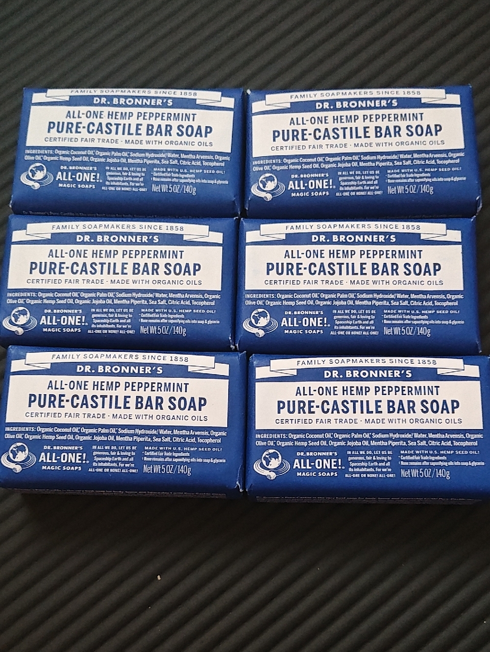 6ct Dr. Bronner's Peppermint Bar Soap